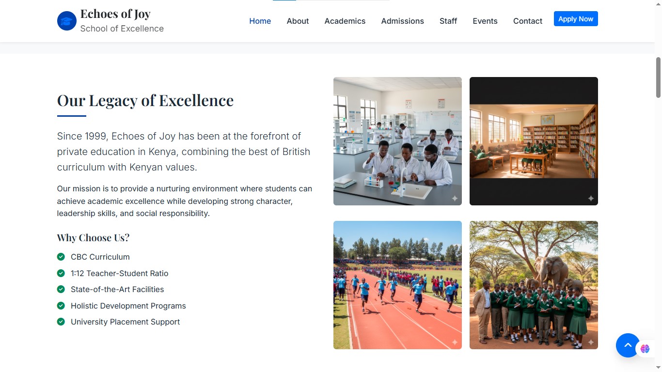 Echoes of Joy school website screenshot