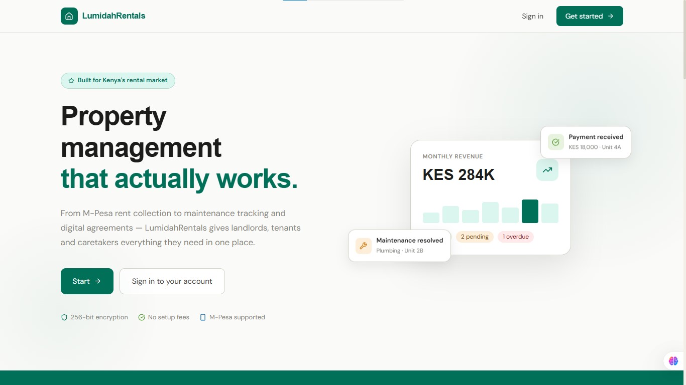Lumidah Rentals website screenshot