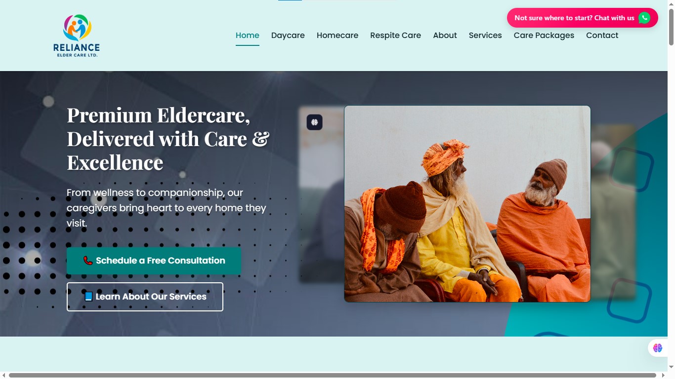 Reliance Elder Care website screenshot